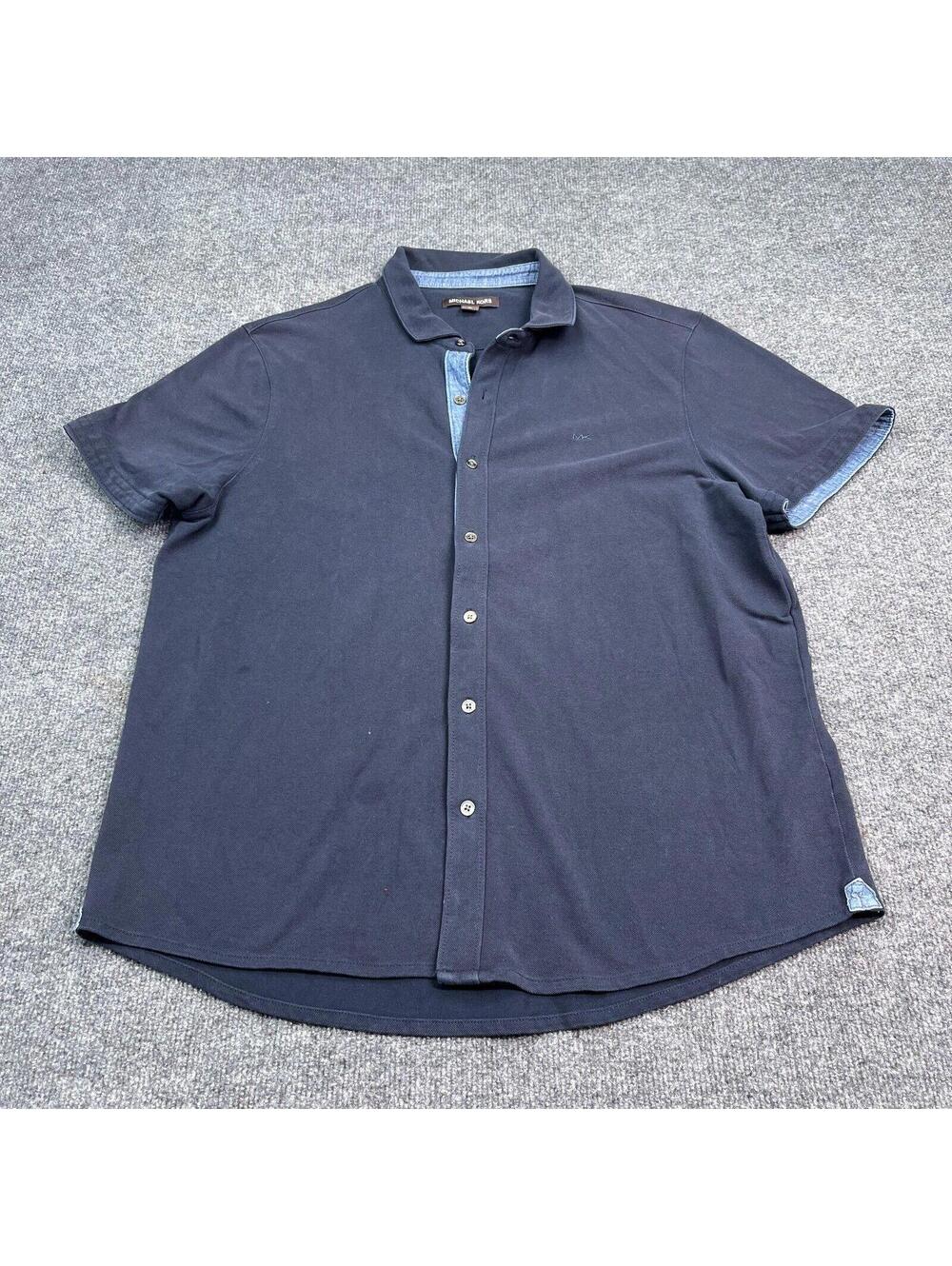 Micahel Kors MK Button Up Shirt Mens Size XL Blue Short Sleeve Designer